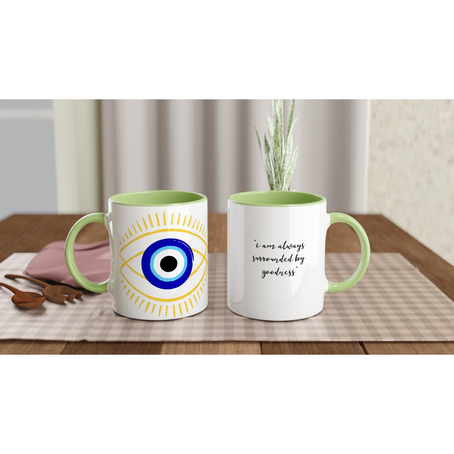 Evil Eye Protect White 11oz Ceramic Mug with Color Inside